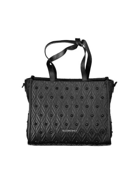 Lniana shopperka Valentino By Mario Valentino z ćwiekami czarna