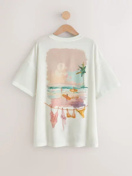 Next Tricou ecru portocaliu