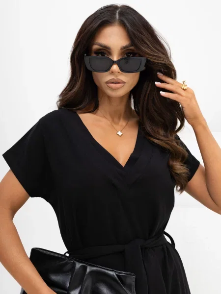 Cu centură rochie tip tricou Rue Paris negru