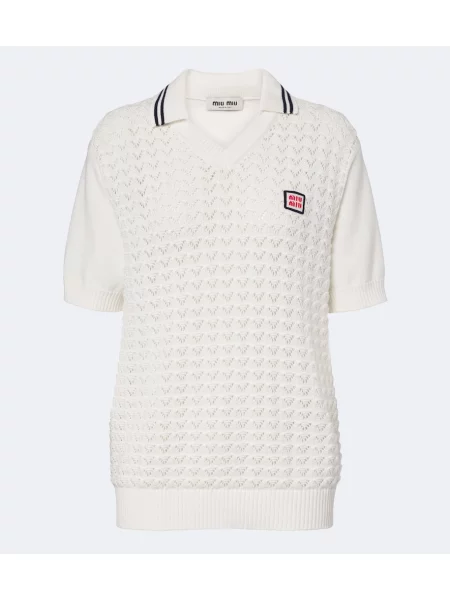 Tricou polo Miu Miu tricotate alb