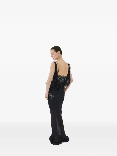 Rochie maxi De La Vali cu volane din dantelă negru
