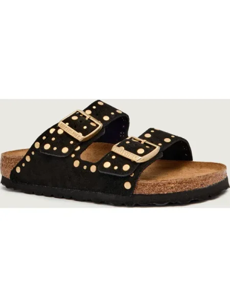 Birkenstock Bőr papucs Arizona Rivet Border | narrow fit fekete