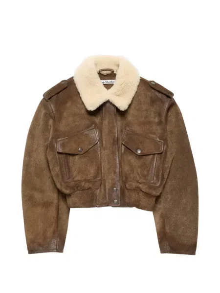 Geacă bomber Acne Studios din piele de căprioară maro