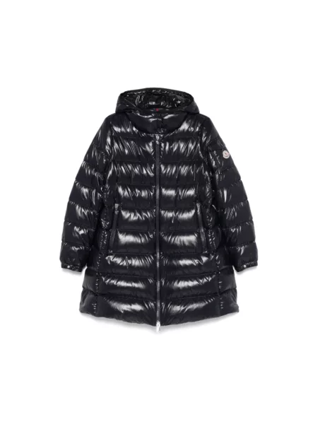 Płaszcz Moncler z kapturem z logo niebieski