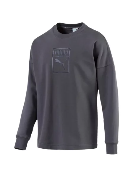 Hanorac crewneck Puma cu decolteu rotund cu autograf gri