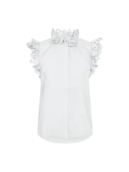 Lniana bluzka Copenhagen Muse z falbankami biała