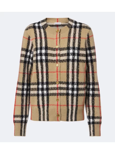 Cardigan Burberry din cașmir în carouri bej