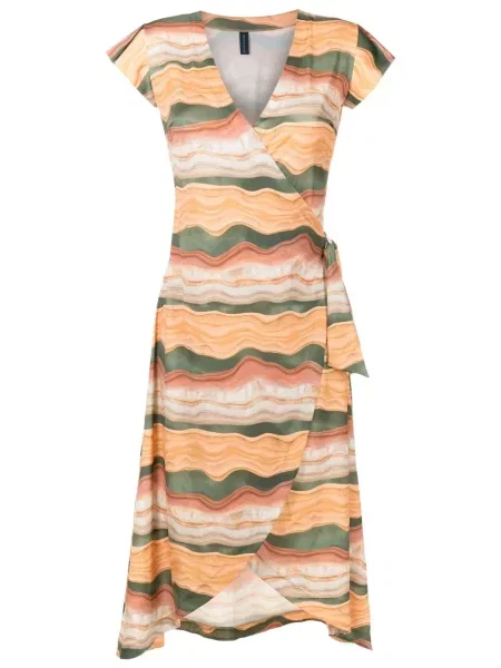 Sukienka midi Lygia & Nanny z dekoltem w serek do kolan kopertowa brązowa