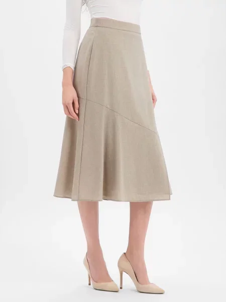 BOSS spódnica midi z wełny dziewiczej Vuleran Kobiety wełna ze strzyży 34 beżowy