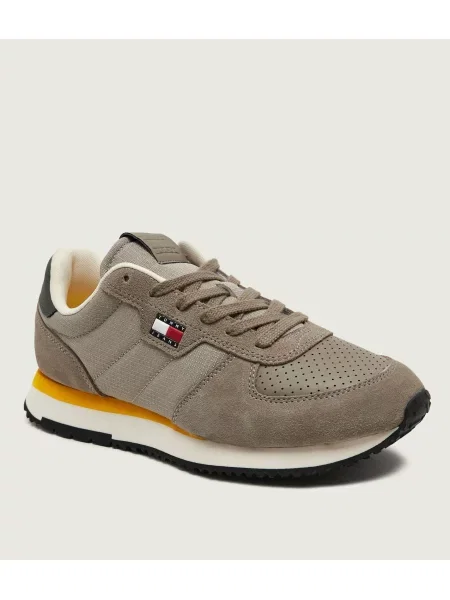 Tommy Jeans Sneakers Runner Flag | piele întoarsă bej
