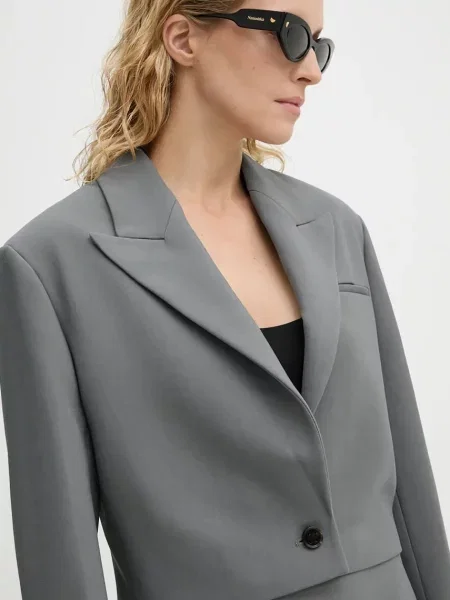 Nanushka marynarka AIDULA jednorzędowa gładka szary