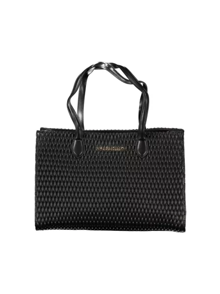 Lniana shopperka Valentino z nadrukiem pikowana czarna