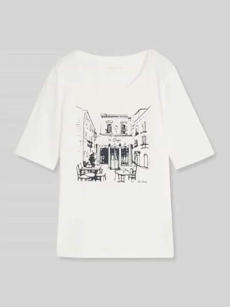 T-shirt o kroju regular fit z Mieszanka bawełny Tom Tailor biała