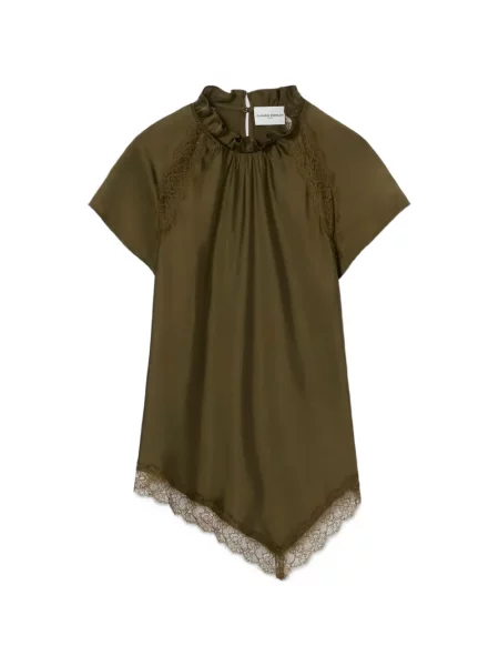 Top Claudie Pierlot cu volane din dantelă verde