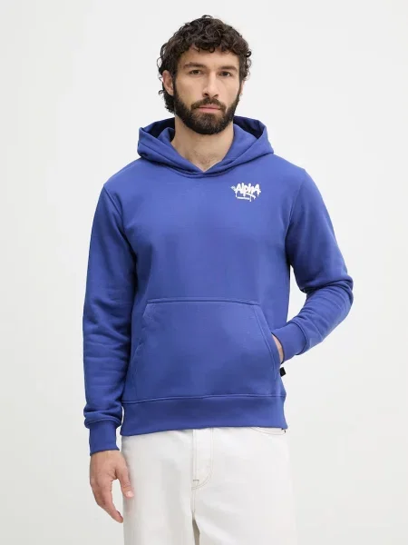 Alpha Industries bluza z kapturem z bawełną Signature fioletowa