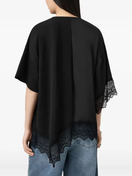 Къс тениска Allsaints с дантела черно