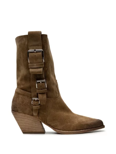 Botine Chuckies din piele de căprioară cu cataramă cu bretele maro