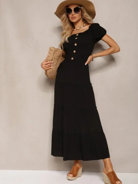 Rochie Cloș Maxi cu Decolteu Bardot Kailra neagră