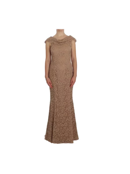 Maksi sukienka maxi Dolce And Gabbana w kwiatki koronkowa różowa