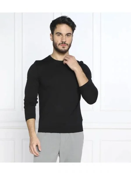BOSS BLACK de lână pulover leno-p negru