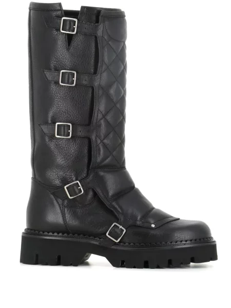 Botine Sartore din piele matlasate cu bretele negru