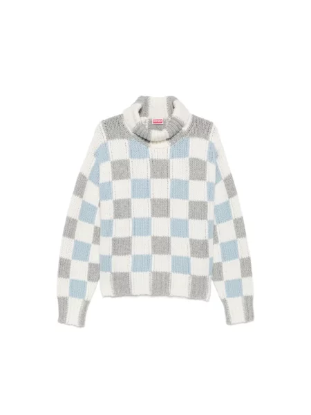 Sweter z golfem Kenzo wełniany w kratę