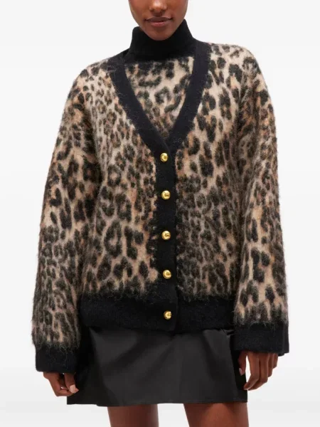 Cardigan Ganni cu imagine cu model leopard