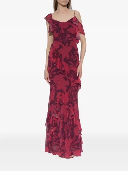 Rochie maxi Self-portrait cu model floral cu imagine roșu