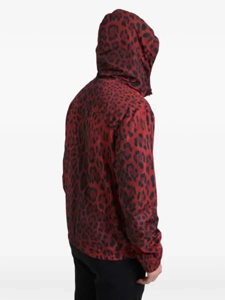 Geacă Dolce & Gabbana cu glugă cu imagine cu model leopard roșu