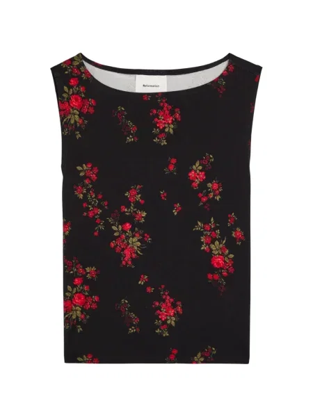Top Reformation w kwiatki z nadrukiem czarny