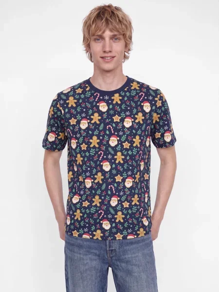 JACK & JONES Tricou JJBELL XMAS bleumarin / maro coniac sângeriu verde