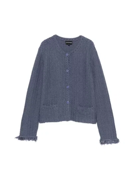 Dzianinowy krótki kardigan Emporio Armani niebieski