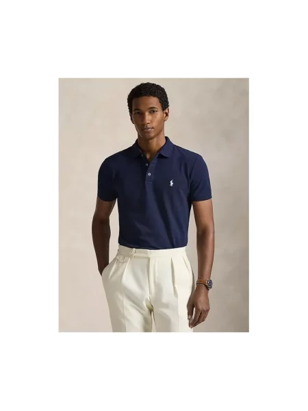 Koszulka polo o kroju slim fit z mieszanki bawełny Polo Ralph Lauren granatowa