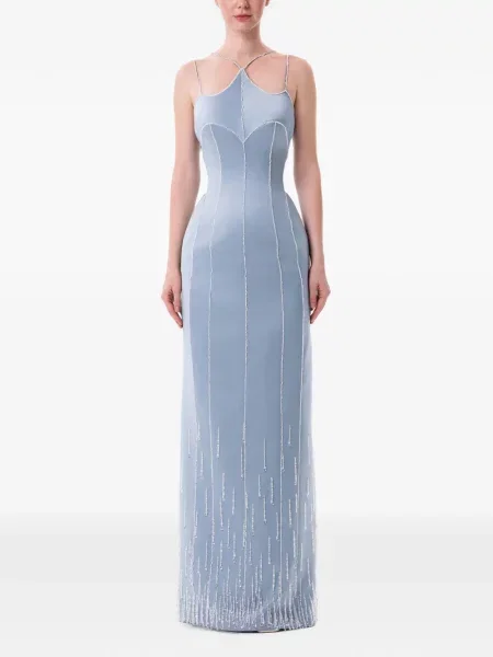 Rochie maxi Dina Melwani din satin albastru