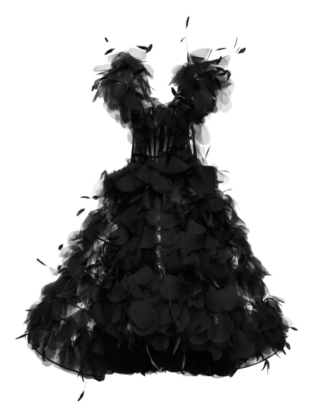 Sukienka maxi Ana Radu w piórka z gorsetem garniturowa czarna