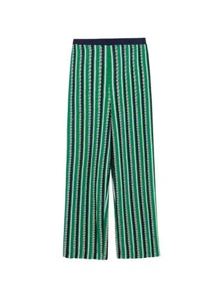 Pantaloni Simkhai cu dungi tricotate verde