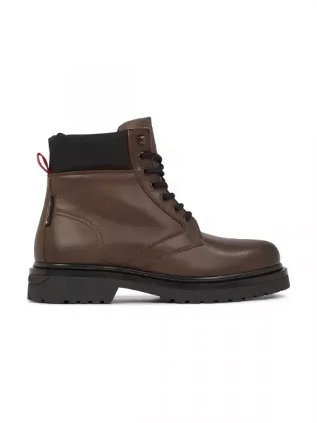 Botine Tommy Jeans cu șireturi din piele maro
