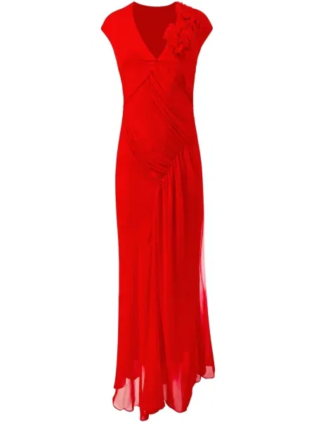 Rochie Alejandra Alonso Rojas din șifon drapată de costum roșu