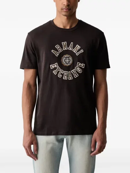 Tricou Armani Exchange cu autograf maro
