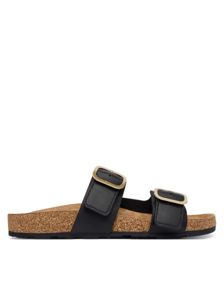 Natikači Tommy Hilfiger Leather Double Strap Cork Sandals črna