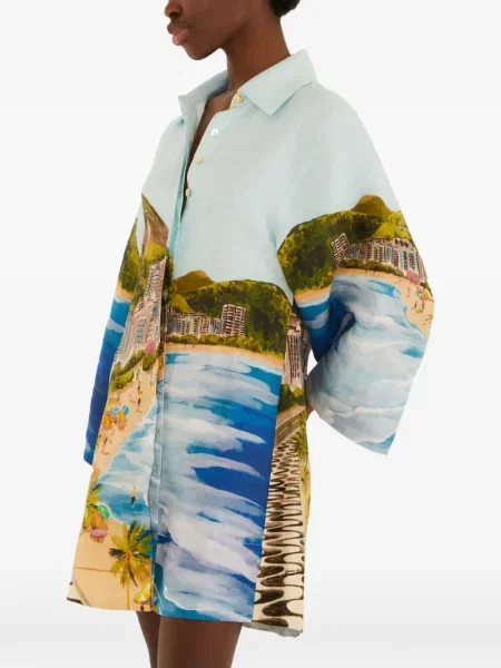 Sukienka Farm Rio z nadrukiem wiązana niebieska