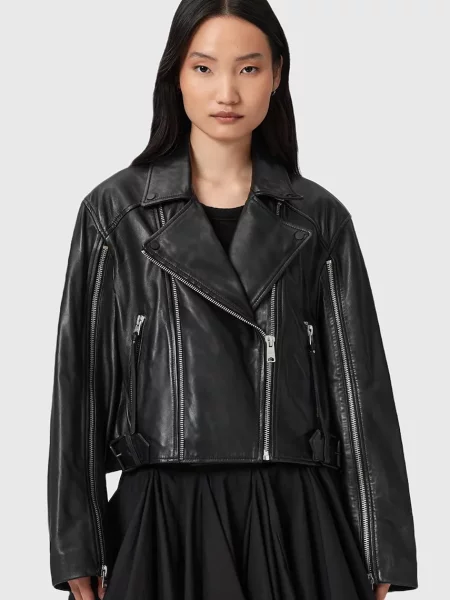 AllSaints geacă ramones de piele MASONE de tranziție negru