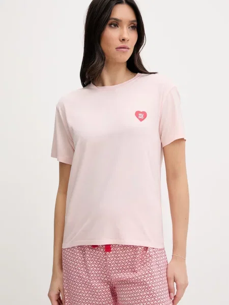HUGO tričko z modalem CASUAL T-SHIRT růžové