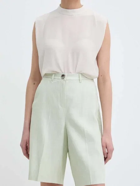 Marella pantaloni scurți femei uni high waist verde