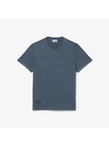 Lacoste T-Shirt Z Grubego Dżerseju Z Efektem Sprania granatowa