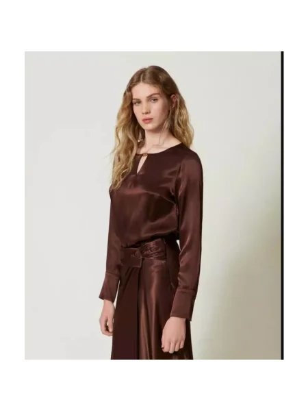 Bluzka Twinset z okrągłym dekoltem na sprzączkę brązowa