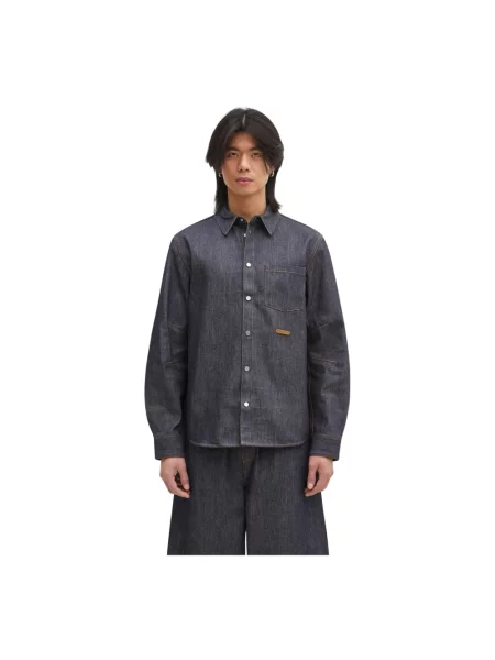 Helmut Lang koszula jeansowa Curved Cl Shirt.Bkly granatowy regular z kołnierzykiem klasycznym niebieska
