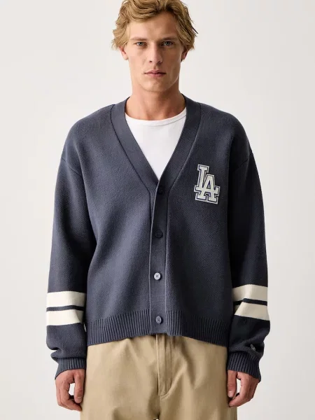 New Era cardigan cu vâscoză albastru