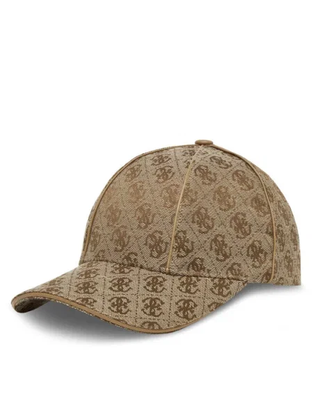 Шапка с козирка Guess дамска с десен кафяво