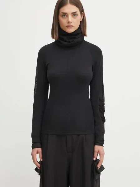 Pulover Hooded Knit light cu guler negru